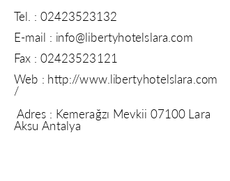 Liberty Hotels Lara iletiim bilgileri
